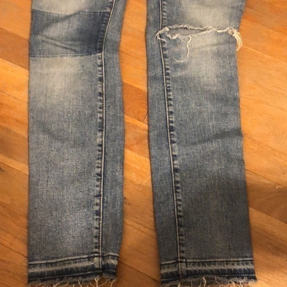 Gap 1969 medium wash raw hem high waist distressed Skinny jeans size 28 - Picture 7 of 14